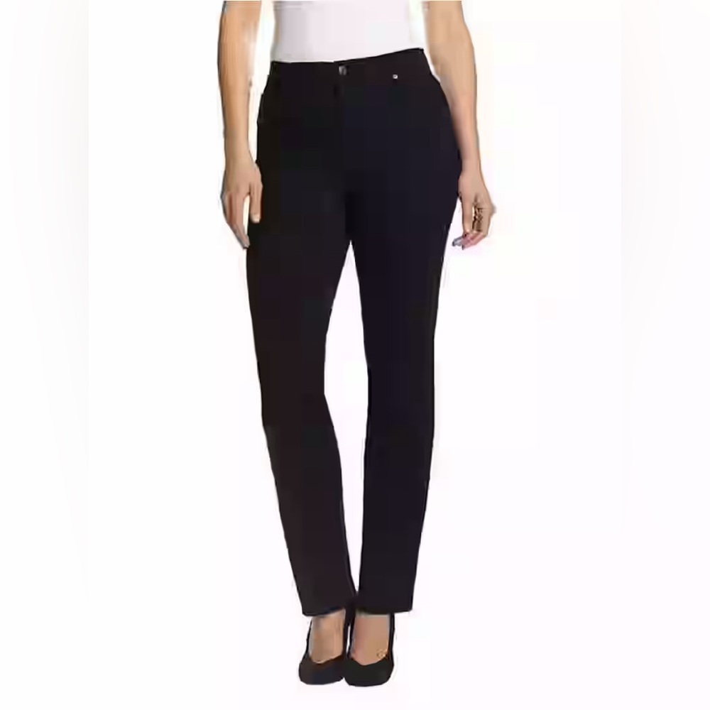 Gloria Vanderbilt Amanda Black Straight Leg Pants Tapered Size 10 Short